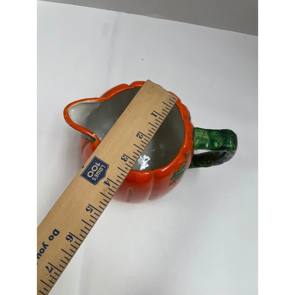 Vintage Ceramic Pumpkin Pitcher Orange Fall Harvest Decor Made in Japan 4.5in